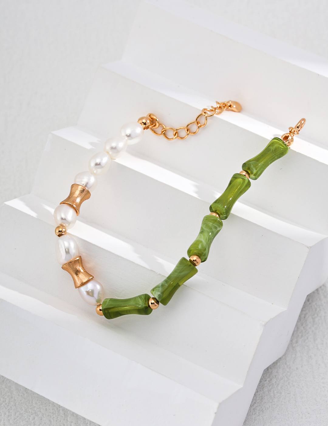 18K gold bracelet with natural pearls in a bamboo joint design-love story jewelry