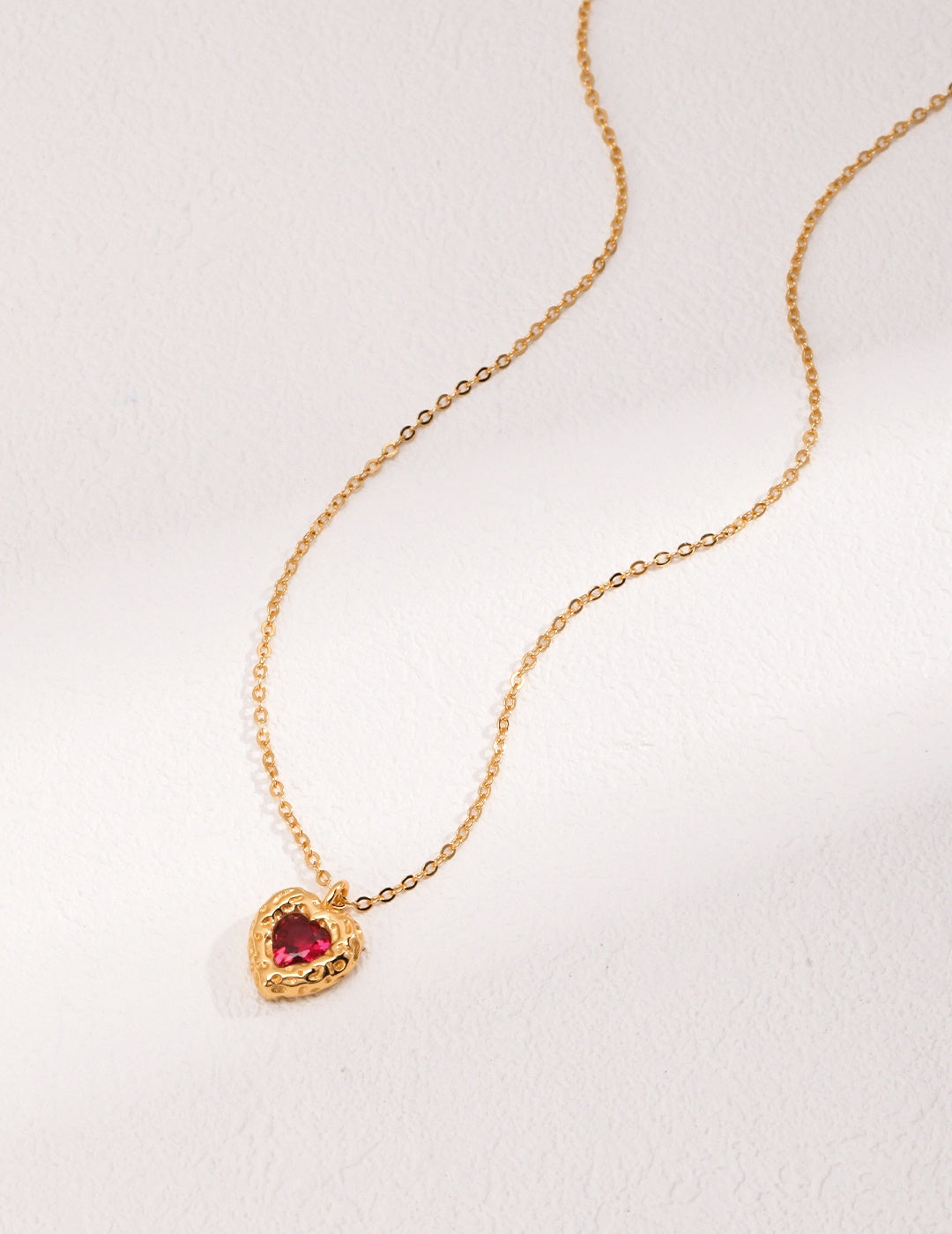 'Beating Heart' 18K gold pendant with pink zircon in heart shape-love story jewelry