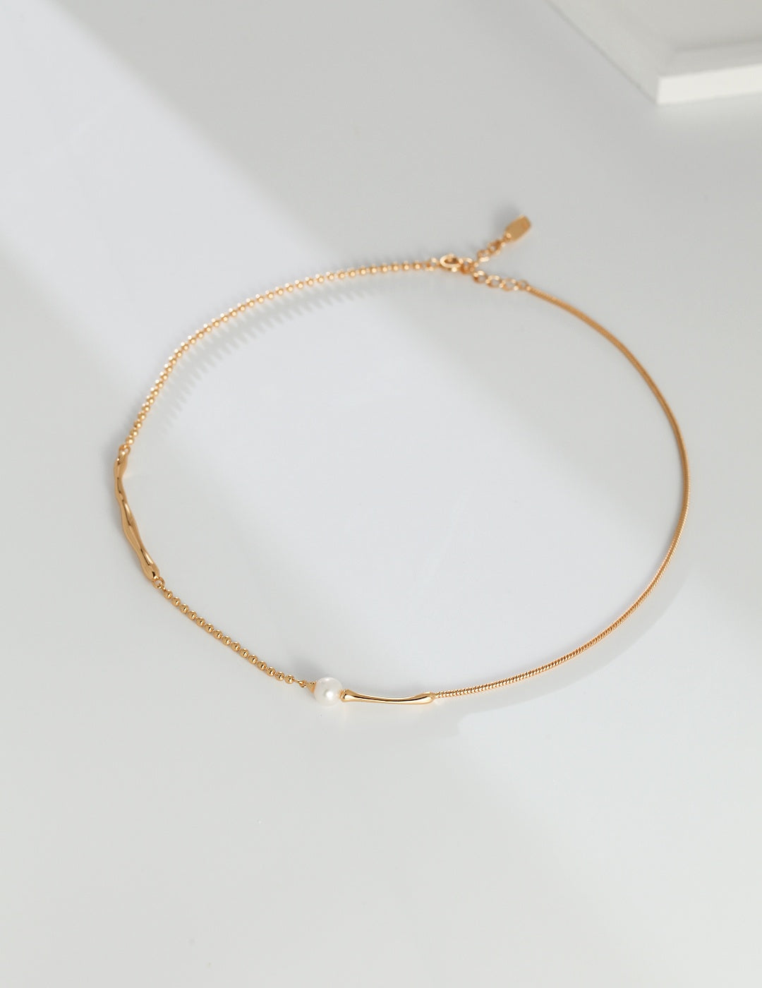 18K gold and sterling silver choker with a natural pearl in a minimalist design-love story jewelry