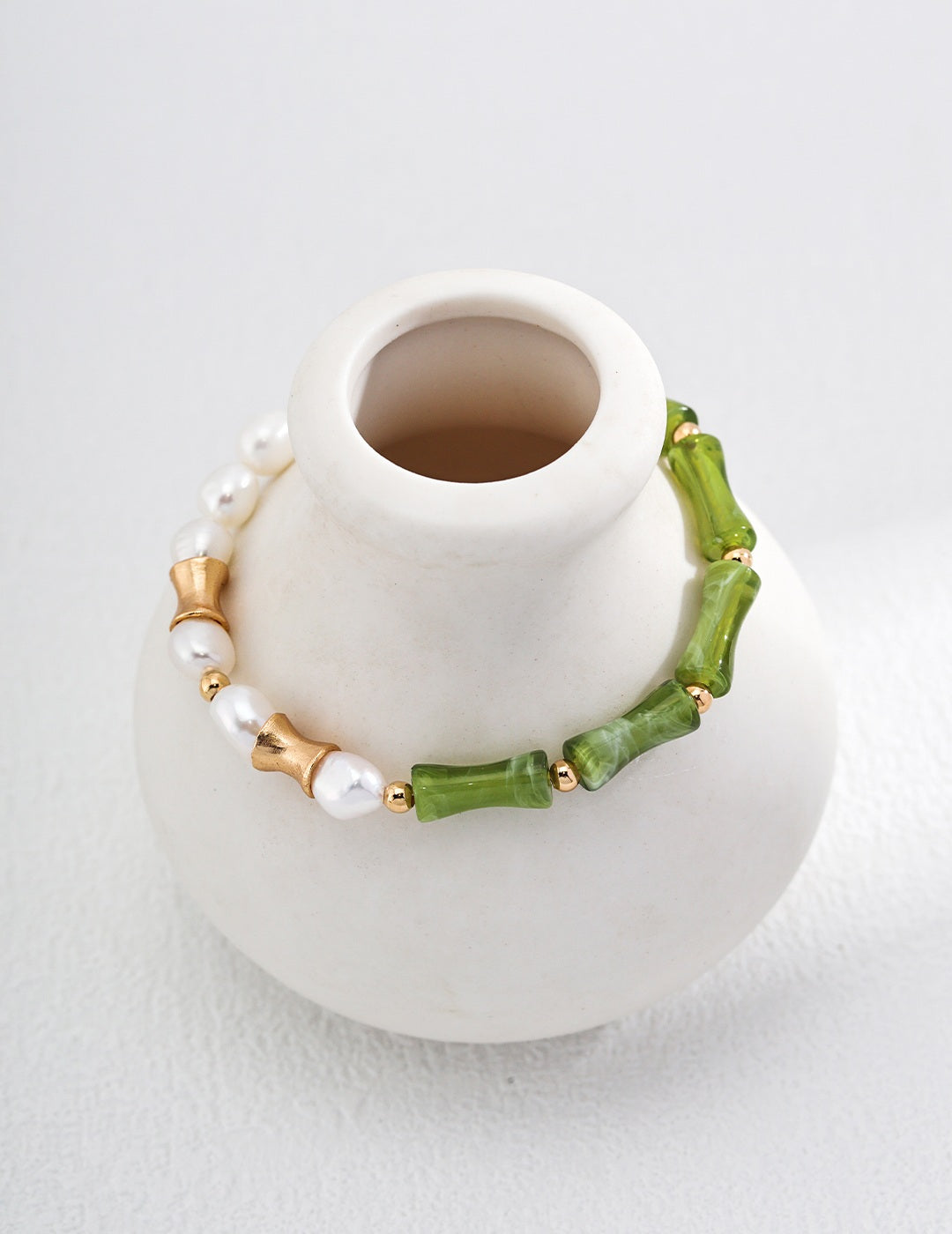 18K gold bracelet with natural pearls in a bamboo joint design-love story jewelry