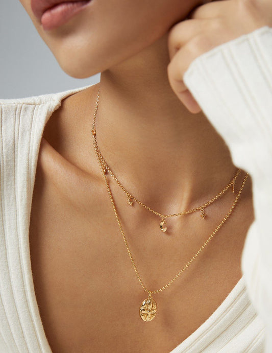 18k gold choker with moon and stars design-love story jewelry