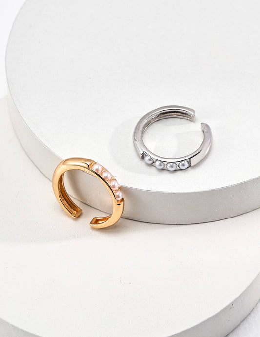 18K gold shell pearl ring in versatile dainty style-love story jewelry