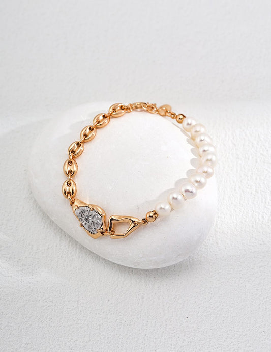 "Meteorite" 18K gold and sterling silver bracelet with natural pearls-love story jewelry