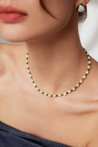 Natural Pearl Beads Choker Layer Synthetic Emerald Malachite Bundles Summer Vibe-love story jewelry