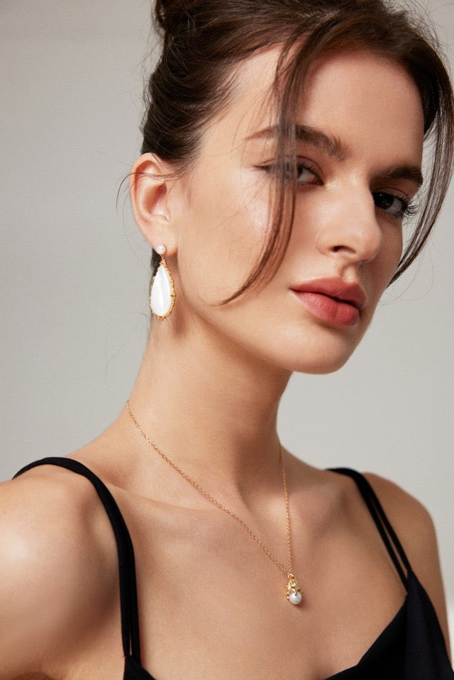 Romantic natural pearl earrings with trochid irregular shape-love story jewelry