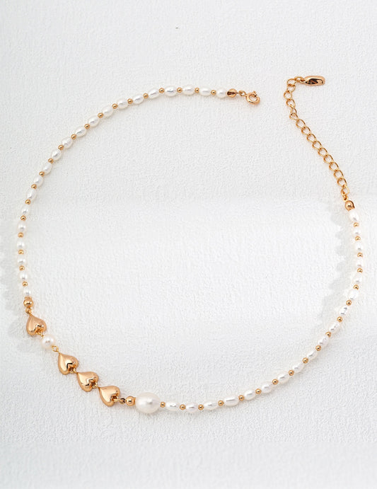 18k gold necklace with a natural pearl heart-shaped pendant, chic and dainty-love story jewelry